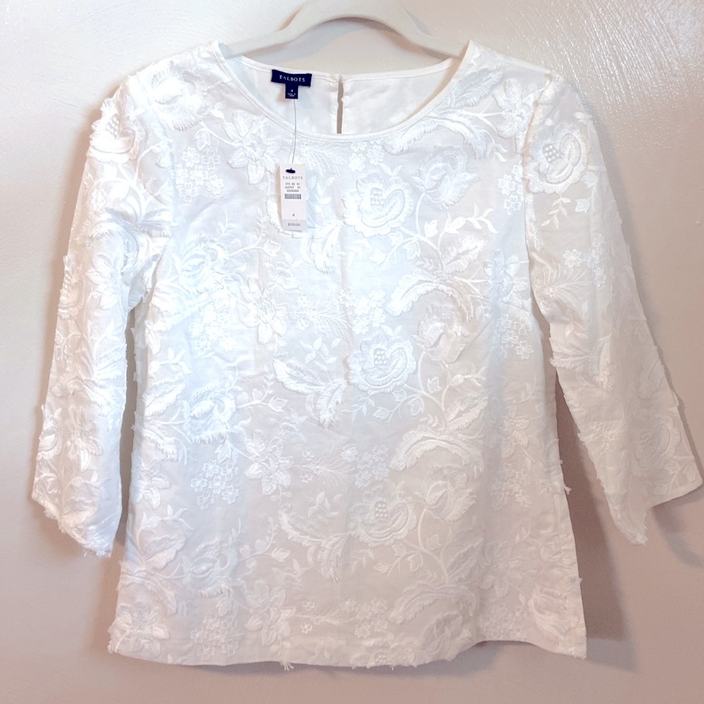 New Talbots Elegant White Embroidered Top Size 4